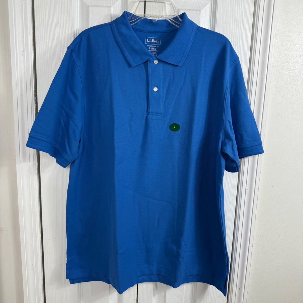 LL Bean Premium Double L Polo Large Blue Traditional Fit Pique Minimalist NWT